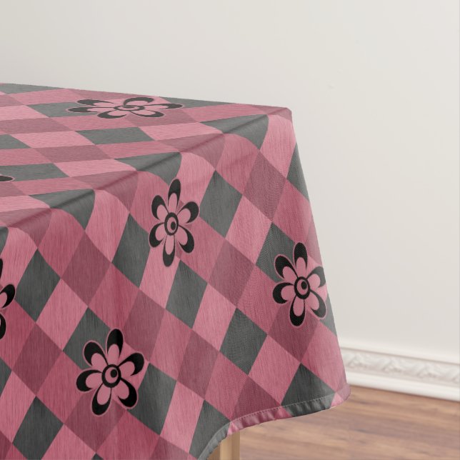 Toalha De Mesa Padrão geométrico rosa-cinza com flores (Posição Original)