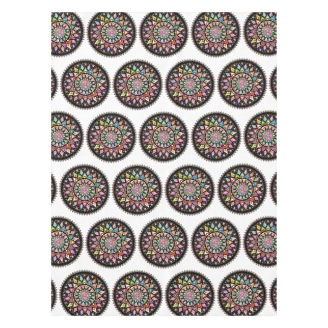 Toalha de Mesa Padrão Indiano Arco-íris Mandala Br (Frente)