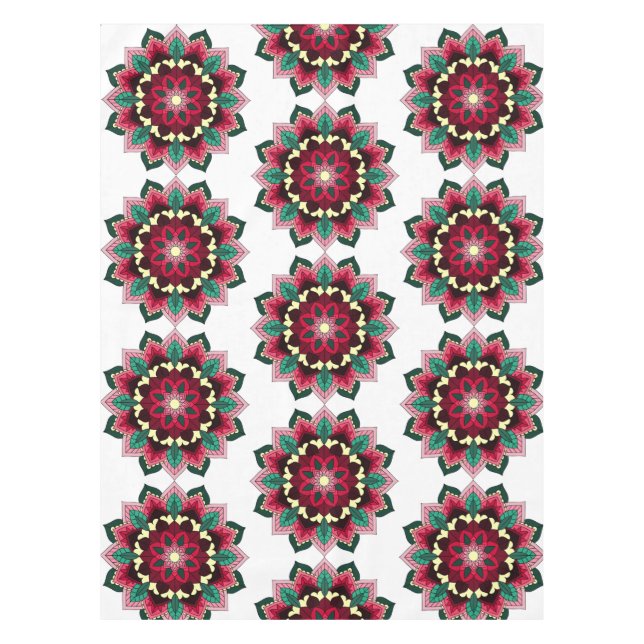 Toalha De Mesa Padrão Mandala 02 em rosa profundo (Frente)