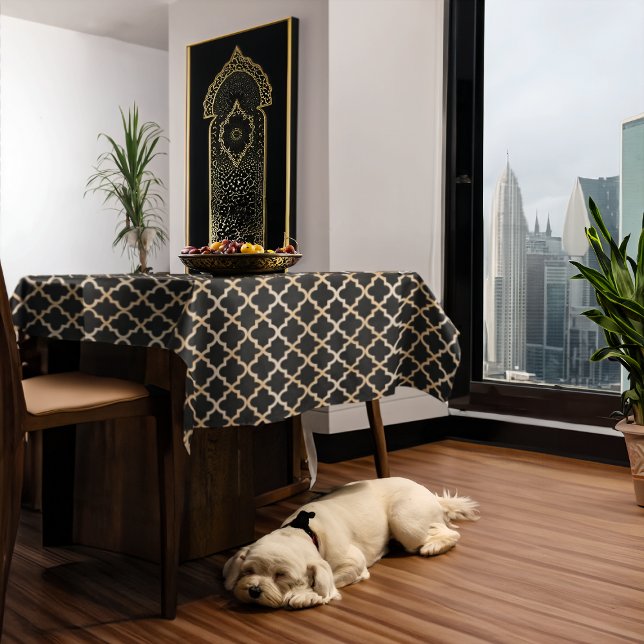 Toalha De Mesa Padrão marroquino preto e Dourado (Criador carregado)