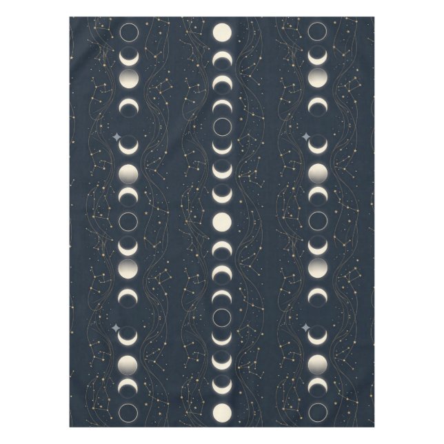 Toalha De Mesa Padrão Minimalista de Fases Lunares com Estrelas e (Frente)
