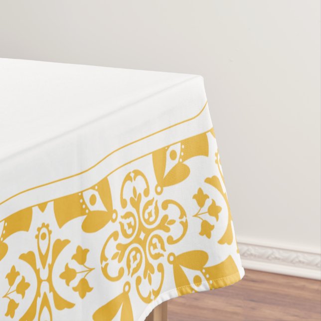 Toalha De Mesa Padrão Moderno Amarelo e Branco Floral Elegante (Posição Original)