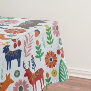 Toalha De Mesa Padrão Moderno de Arte Folclórica Escandinava