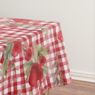 Toalha De Mesa Padrão Moderno de Coração Vermelho em Tartan
