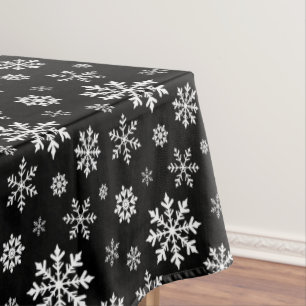Toalha De Mesa Padrão Moderno de Floco de Neve de Inverno Preto e