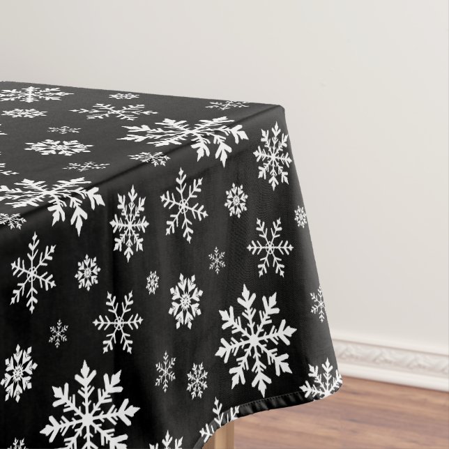 Toalha De Mesa Padrão Moderno de Floco de Neve de Inverno Preto e (Posição Original)