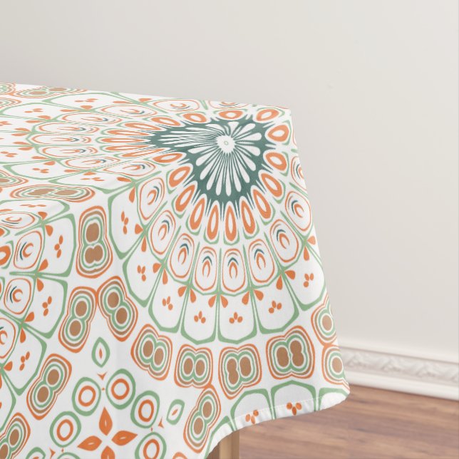 Toalha De Mesa Padrão Moderno de Mandala Laranja e Verde (Posição Original)