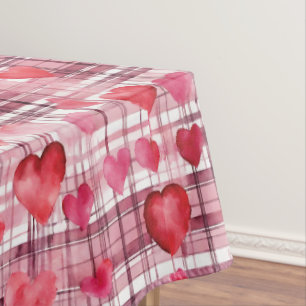 Toalha De Mesa Padrão Moderno do Coração Vermelho de Tartan