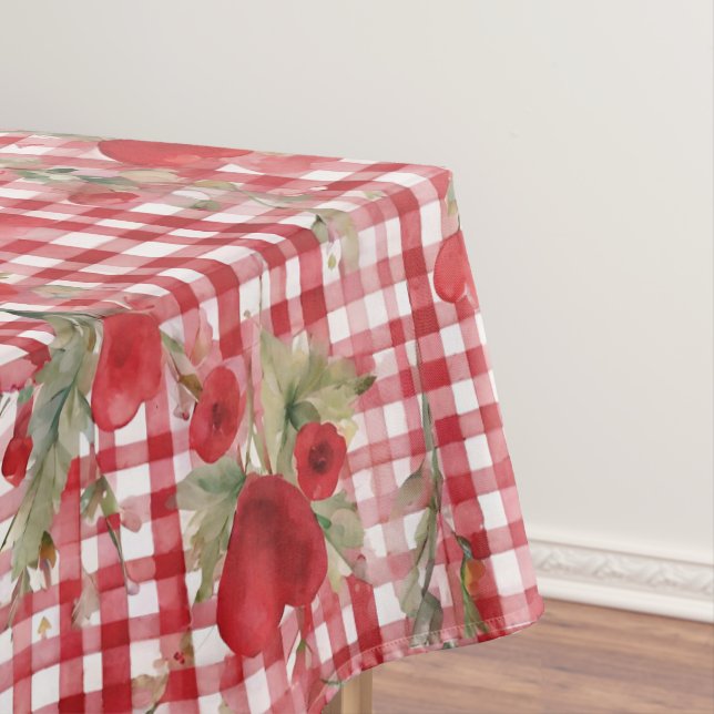 Toalha De Mesa Padrão Moderno do Coração Vermelho de Tartan (Posição Original)
