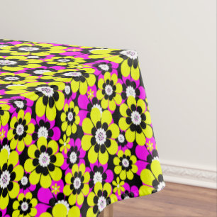 Toalha De Mesa Padrão neon floral brilhante carmesim e flor amare