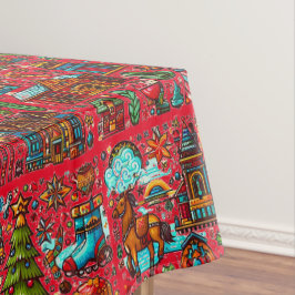 Toalha De Mesa Padrão Ocidental Divertido Vermelho Natal