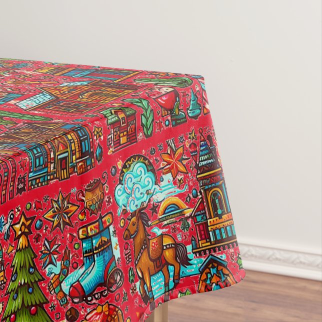 Toalha De Mesa Padrão Ocidental Divertido Vermelho Natal (Posição Original)