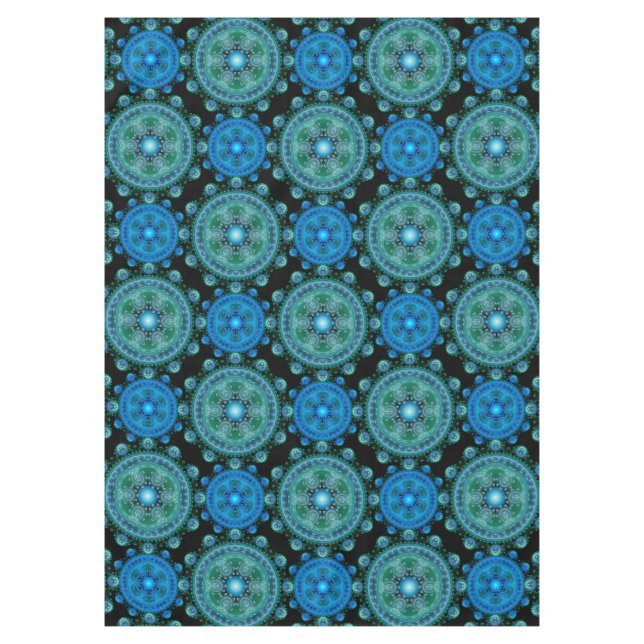 Toalha De Mesa Padrão oriental verde azul-fractal (Frente)