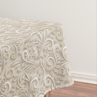 Toalha De Mesa Padrão Ornamental Floral 3D Creme