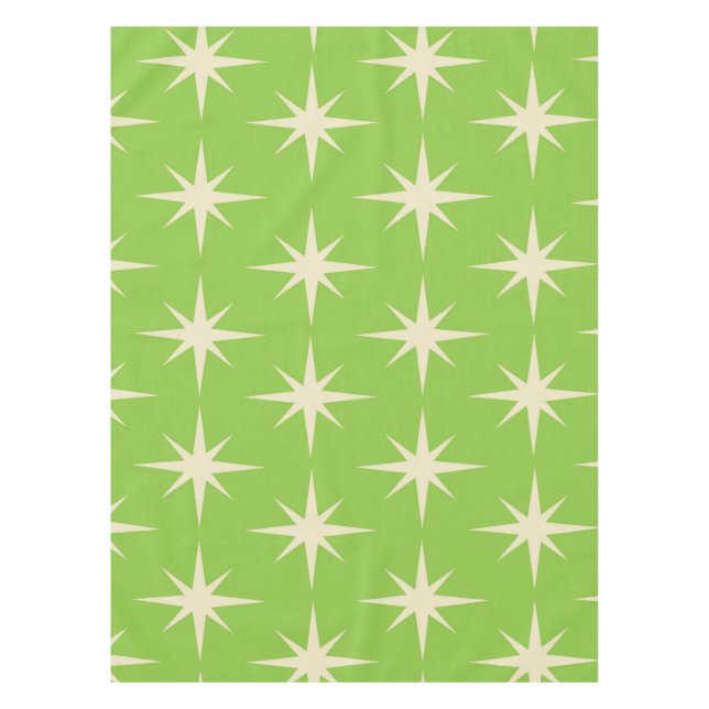 Toalha De Mesa Padrão Retro de Estrelas Atômicas em Verde Lima   (Frente)