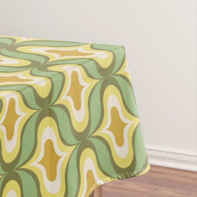 Toalha De Mesa Padrão Retro Verde Marrom Branco  (Posição Original)