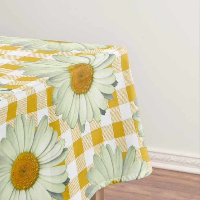 Toalha De Mesa Padrão Rustic Daisy Yellow Floral Gingham (Posição Original)