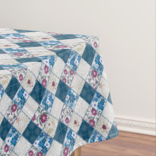 Toalha De Mesa Padrão rústico elegante azul de retalhos de tecido