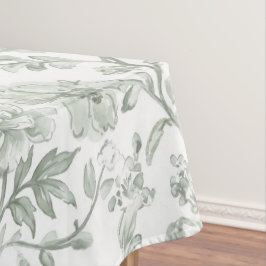 Toalha De Mesa Padrão Toile Floral Verde Salvia Vintage 