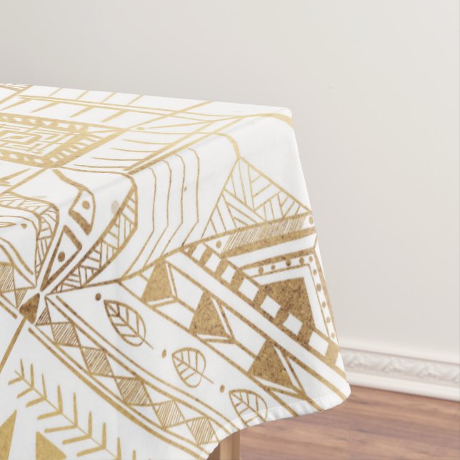 Toalha De Mesa Padrão Trendy Dourado Geométrico Tribal Aztec (Posição Original)