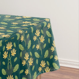 Toalha De Mesa Padrão Verde Vibrante com Flores e Folhas Amarelas