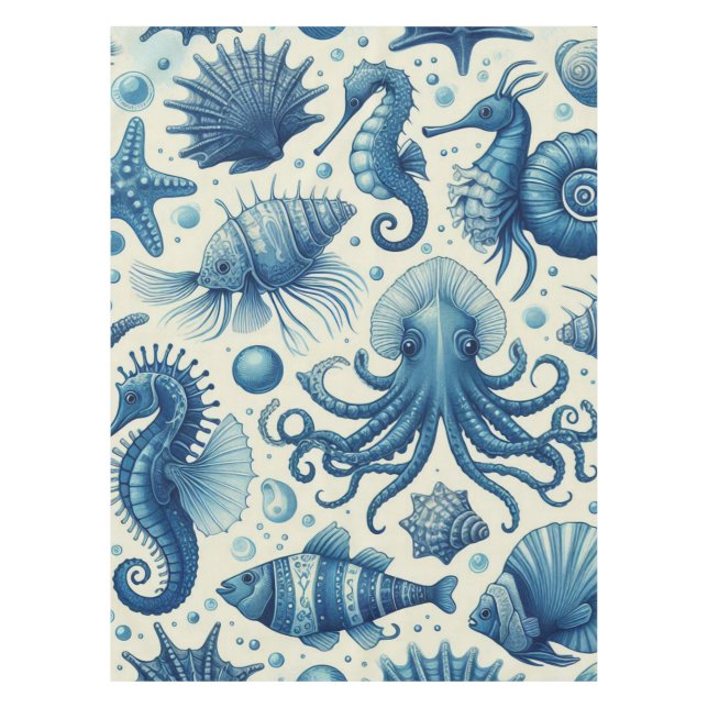 Toalha De Mesa Padrão Vintage Sealife (Frente)