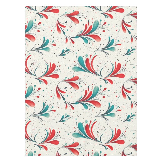 Toalha De Mesa Padrão Whimsical Blue e Red Paisley Leaf (2) (Frente)