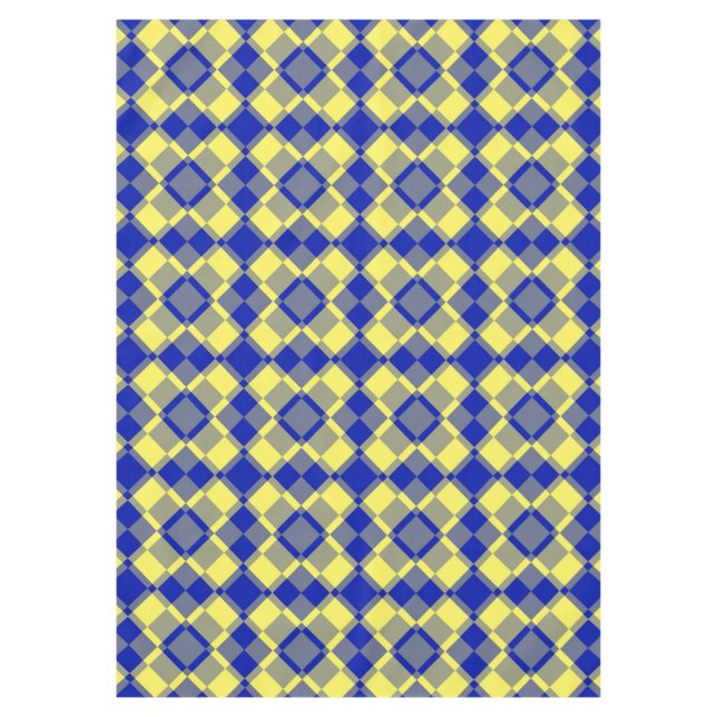 Toalha De Mesa Padrão Xadrez Argyle Azul Amarelo (Frente)