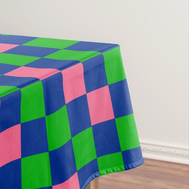 Toalha De Mesa Padrão Xadrez Azul Verde Rosa Design  (Posição Original)