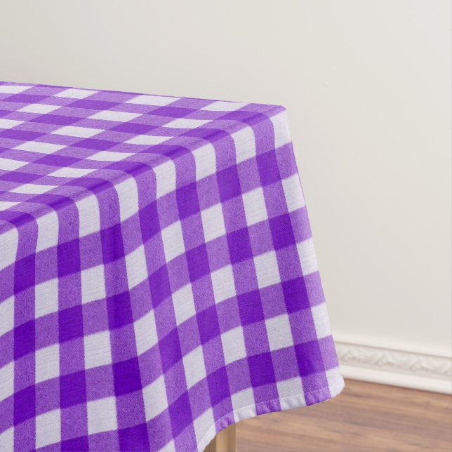 Toalha De Mesa Padrão Xadrez Branco e Roxo | Xadrez de Algodão (Posição Original)
