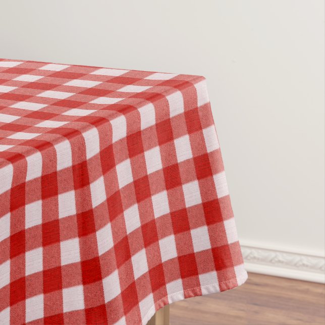 Toalha De Mesa Padrão Xadrez Branco e Vermelho | Xadrez de Algodã (Posição Original)