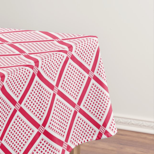 Toalha De Mesa Padrão xadrez geométrico vermelho e branco retrô (Posição Original)