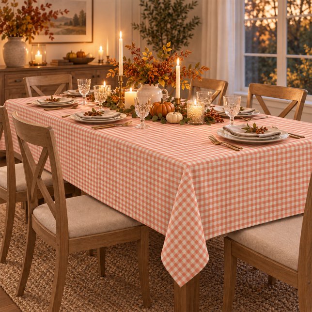 Toalha De Mesa Padrão Xadrez Laranja Simples Clássico (Orange watercolor gingham tablecloth adds classic farmhouse charm to your dining space.)