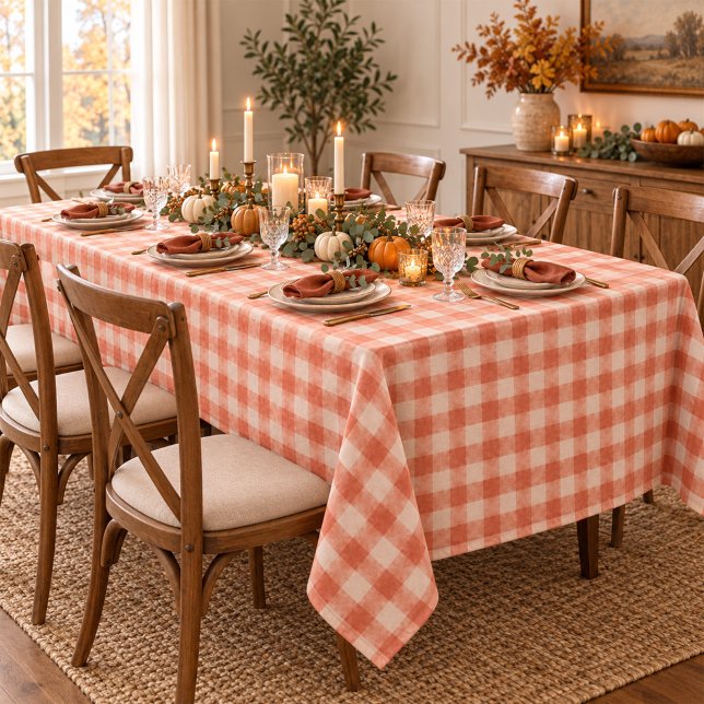 Toalha De Mesa Padrão Xadrez Laranja Simples Clássico  (Cozy orange gingham brings timeless farmhouse charm to everyday meals and fall gatherings.)
