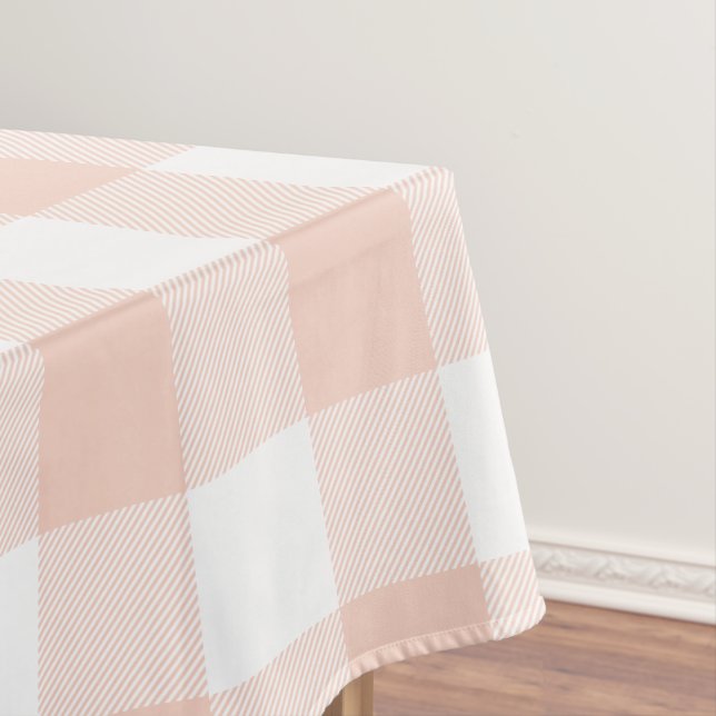Toalha De Mesa Padrão Xadrez Pastel Coral e Branco (Posição Original)