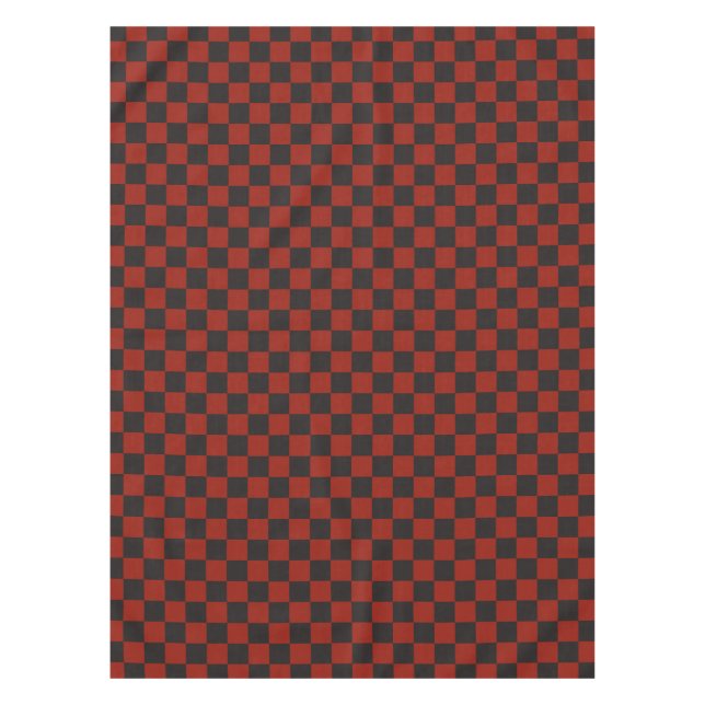 Toalha De Mesa Padrão xadrez preto e vermelho profundo (Frente)