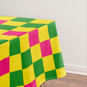 Toalha De Mesa Padrão Xadrez Rosa Amarelo Verde Design