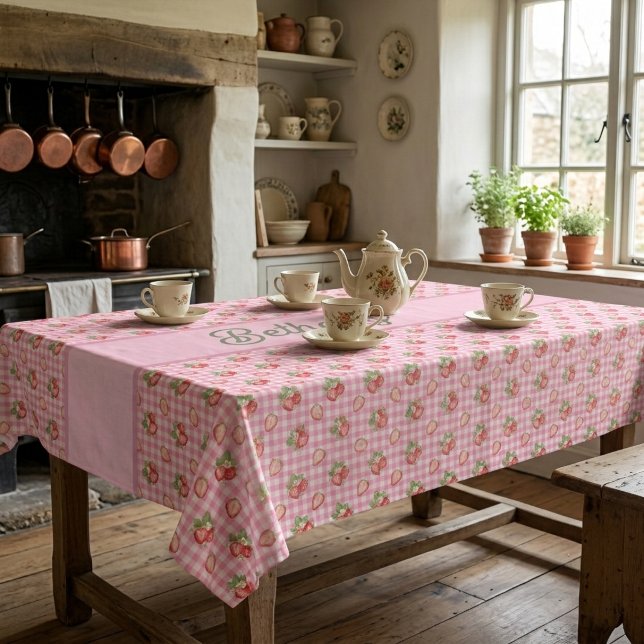 Toalha De Mesa Padrão Xadrez Rosa Morango Gingham (Criador carregado)