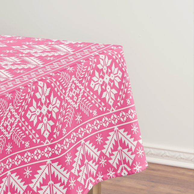 Toalha De Mesa Padrões da Ilha da Feira de Natal Rosa e Branco (Posição Original)