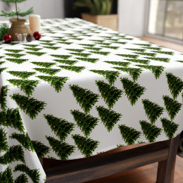 Toalha De Mesa Padrões de Árvore de Natal Verde Elegante Branca F