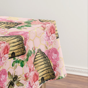 Toalha De Mesa Padrões de Honeycomb Florais de Colmeia Rosa Vinta
