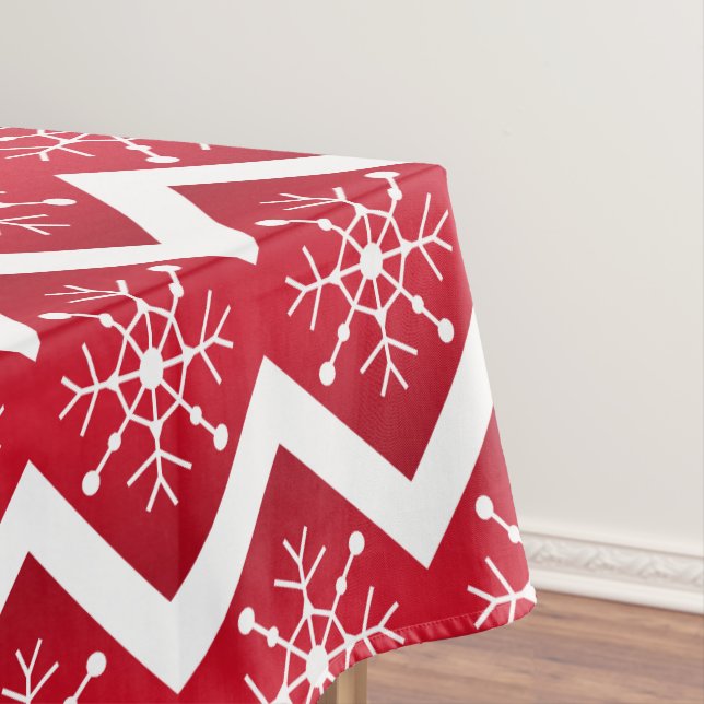 Toalha De Mesa Padrões de Neve de Natal Vermelho e Branco Chevron (Posição Original)