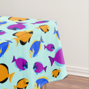 Toalha De Mesa Padrões de peixes tropicais coloridos no mar azul