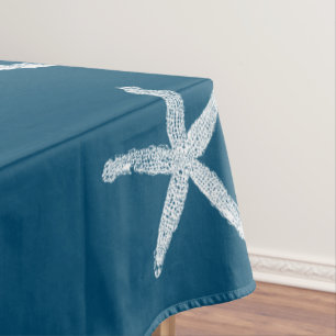 Toalha De Mesa Padrões de Starfish brancos Cor Azul