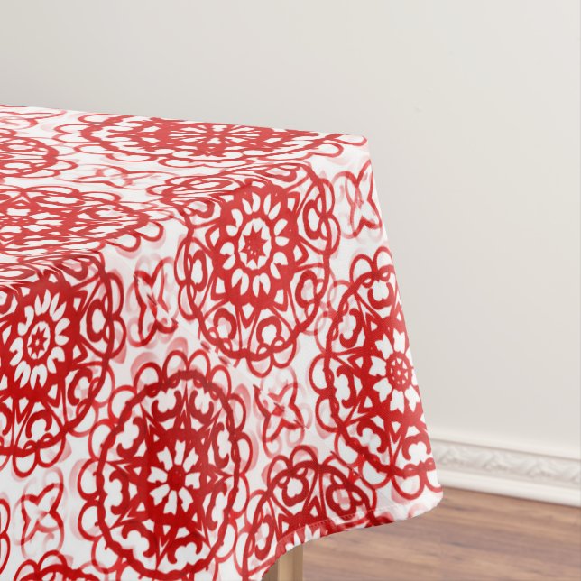 Toalha De Mesa Padrões Florais de inverno Vermelho e Branco (Posição Original)