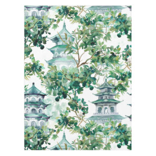 Toalha De Mesa Pagoda Asiática de Aquarela na Paisagem Verdante (
