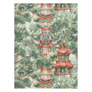Toalha De Mesa Pagoda Asiática de Aquarela na Paisagem Verdante (