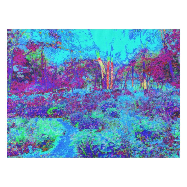 Toalha De Mesa Paisagem Psicodélica Impressionista de Jardim Azul (Frente (Horizontal))