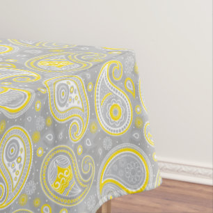 Toalha De Mesa Paisley, amarelo-padrão e elegante-cinza