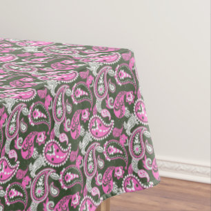 Toalha De Mesa Paisley Linocut tradicional cor-de-rosa-quente e f